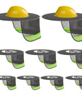 9 Piece Hella Solid Hard Hat Sun Shade With Reflective Strip And Full Brim Mesh Neck Cover For Long Day Shifts Keep Your Face Cool In High Visibility Gray Slick Fit showcasing multiple shades with reflective strips.