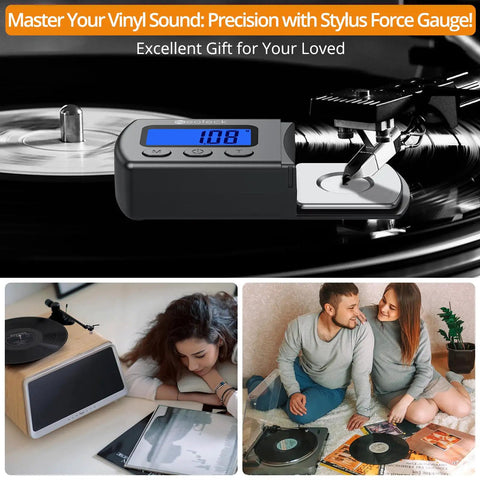 Digital Turntable Stylus Force Gauge for Vinyl Enthusiasts, Precise 0.01g to 5.00g Readings, Blue LCD Display, Tracks Tonearm Pressure, Protects Records, Easy to Use Tracking Force Scale, on vinyl turntable