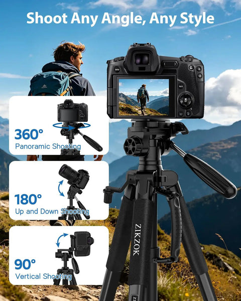 Hiker captured by Beefy Heavy Duty Aluminum Camera Tripod With 19 To 75 Inch Extendable Height in mountainous landscape