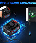 Charging a Heavy Duty Rechargeable Electric Hydraulic Cable Lug Crimper battery with visible charger and connection details.