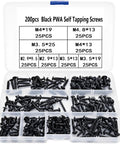 All In One Self Tapping Screw Set With 8 Sizes M2.9 To M4.8 And Washer Head Carbon Steel Screws For Auto Body, Sheet Metal, Furniture, And DIY Repairs 200 Pcs Beefy Heavy Duty Kit in plastic organizer case