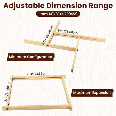 Pro Grade Adjustable Juice Groove Router Jig with Precision Scale and Solid Wood Template Frame for Cutting Boards and Woodworking Creating Perfect Square Grooves Every Time, shown with minimum and maximum configurations.