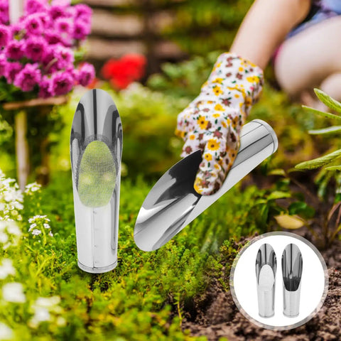 Two Piece Stainless Steel Garden Shovel And Soil Sifter Set Portable Dirt Scoop For Bonsai And Vegetable Gardening Tough And Handy