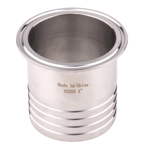 Front view of a 3-inch SUS304 stainless steel sanitary tri-clamp hose adapter