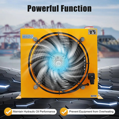 110V Beefed Up Hydraulic Oil Cooler With 100 L Per Minute Flow And 5 Point 6 Kilowatt High Performance Aluminum Heat Exchanger Driven By AC Motor For Hydraulic Systems CNC Machinery And Construction Equipment 20 Bar Working Pressure