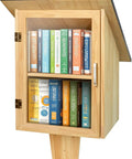 Outdoor Library Book Box With Double Shelf For Book Swapping And Sharing Weatherproof Little Library Cabinet With Shatterproof Clear Door Easy Mount DIY Wooden Storage For Neighborhoods And Schools showing filled shelves.