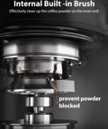 Close-up of Aromaster Electric Burr Coffee Grinder With 48 Precision Settings And Adjustable Timer showing internal built-in brush mechanism.