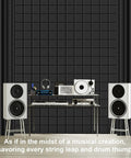 High Density Acoustic Foam Corner Bass Traps For Music Studios Podcast Recording Home Cinema Audio Treatment on a wall.