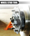 Universal Wheel Stud Installer Tool For Cars And Light Trucks, Pro Grade Heavy Duty Lug Nut Tool in use on a car hub
