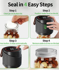 Auriswell Electric Mason Jar Vacuum Sealer Kit For Wide And Regular Mouth Jars With Powerful Suction, demonstrating sealing process in 4 steps.