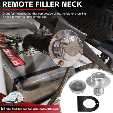 Billet Aluminum Remote Fuel Tank Filler Neck Kit With Gas Cap And Weld On Steel Bracket Fits 2 Inch Filler Hose