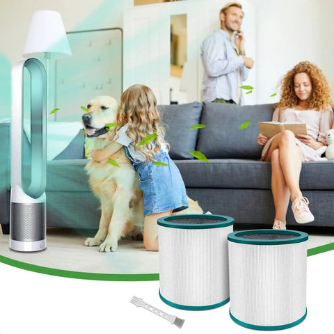 Dyson Compatible Replacement Filter 2 Pack For Pure Cool Link TP01 TP02 TP03 AM11 BP01 next to purifier in living room