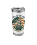 Patriotic Stainless Steel Insulated Tumbler With Retro Sailboat Flag Design Red White And Blue Celebrating Fourth of July American Freedom