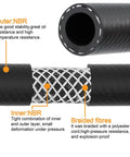 Cross-section view of Half Inch Fuel Line Hose 10 Foot With Push Lock NBR Rubber SAE 30R7, showing inner and outer layers with braided fibers.