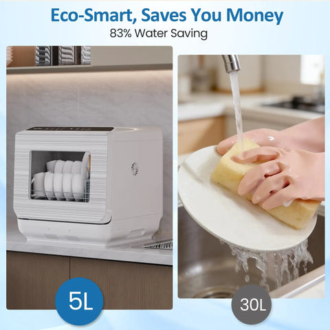 Compact Countertop Dishwasher Packing 152 Oz Water Tank And Six Wash Cycles That Fit 12 Inch Plates No Sweat Energy Star Certified 12 Hour Delay Setting Runs Like Butter Dorm Friendly Rv Ready Apartment Essential with 5L water tank in kitchen.