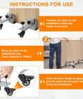Instructions for Heavy Duty Door Lifter Dolly Twin Pack For Doors From One And Three Eighths Inches To Two And One Half Inches Prehung Slab Front Steel Doors Installation Tools For Commercial And Residential Use, showing usage steps and lifting capacity.