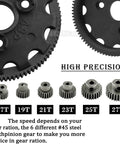RC 48P Spur Gear Upgrade Kit With 76T 83T 86T 90T Sprockets Plus 17T 19T 21T 23T 25T 27T Pinions showing gear detail