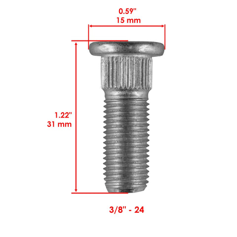 Front Left And Right Wheel Hub With Bearings And Complete Hardware Kit For Polaris Ranger 700 – bolt 3/8"-24, 1.22" length, steel material.