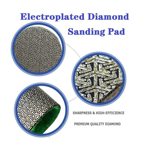 Close-up views of Electroplated Diamond Sanding Paper Sheet Pad 60 Grit 4 Inch Hook And Loop Backing with detailed textures