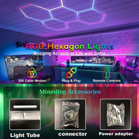 Hexagon LED Garage Light With Remote Control RGB Color Changing Panel Ceiling Light Waterproof High Brightness for home setup