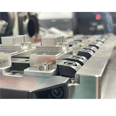 Close-up of the Top Tier 2 Pack Multi Station CNC Machining Center Seagull Clamp Fixture with robust aluminum components.