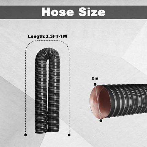 2 Inch Silicone Coated Fiberglass Air Duct Hose, 3.3 Feet Long, Flexible Cooling Ducting With Sprung Steel Wire, Black