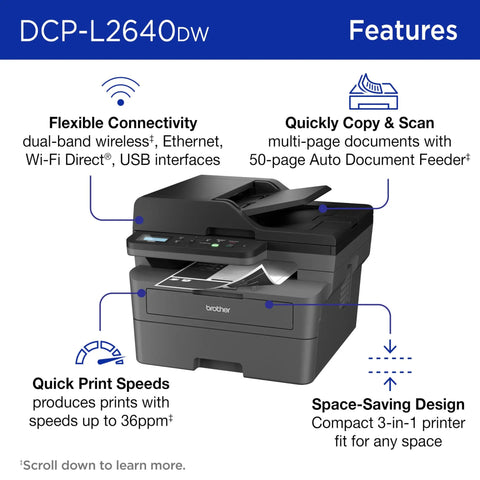 Compact Monochrome 3 In 1 Laser Printer With Copy Scan And Auto Duplex Wireless And Mobile Printing Alexa Compatible