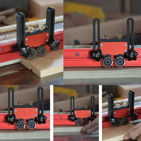 Rock Solid Updated Feather Boards For Table Saws And Router Tables featuring bearing roller fence design, focusing on adjustable guides.