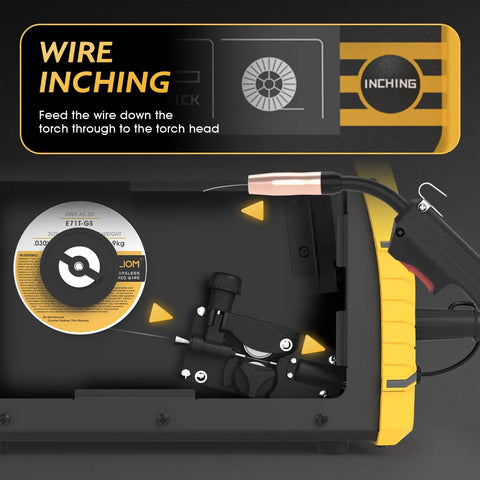 Gasless Flux Core MIG Welder 3 In 1 With MIG Stick And Lift TIG Capabilities 110V DC Inverter LCD Display 135A Output wire inching feature