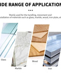 Wide range of applications showing glass, marble, wood, and iron plates for Rock Solid Heavy Duty Mobile Vacuum Glass Lifter.