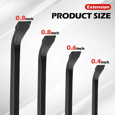 4 Piece Heavy Duty Pry Bar Set For Automotive Use With 8 Inch 12 Inch 18 Inch And 24 Inch Levers Angled Tips Thickness Display