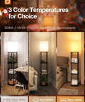 Floor Lamp With Shelves 4 Tier Storage Modern Shelf Floor Lamp With LED Bulb Three Color Temperature Display for Living Room Bedroom and Office Black Built In Display Shelves for Photos Books and Plants That Fits Your Space in three color temperatures display.