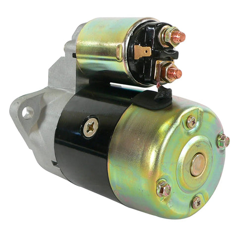 Shop Grade 12 Volt Starter Motor For Nissan Auto And Light Truck With 8 Teeth Straight Up Bolt On Replacement Part Guaranteed Smooth Daily Cruising No Hassle Garage Ready Power, close-up view highlighting terminals.