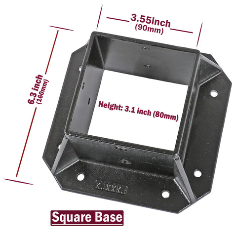 304 Stainless Steel Square Flange Anchor Base For 4x4 Wood Posts On Deck Railings With 24 Screws Black Finish, top view