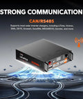 Rock Solid 51.2 Volt 100 Amp Hour LifePo4 Battery with smart communication ports and specifications displayed on a sleek design.