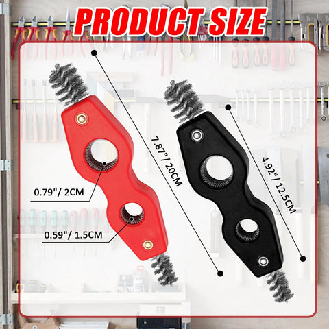 Front view: Hordion 4-in-1 copper pipe cleaner brushes, red and black, 2-pack for 1/2 in and 3/4 in pipes