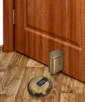 Adjustable Door Stop With No Drill Or Adhesive Mounting, Easy Install Heavy Duty Zinc Alloy Wall Protector under wooden door on hardwood floor