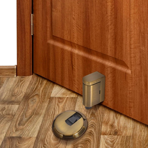Adjustable Door Stop With No Drill Or Adhesive Mounting, Easy Install Heavy Duty Zinc Alloy Wall Protector under wooden door on hardwood floor