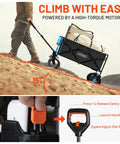 Person pulling Electric Collapsible Wagon Cart With 100L Capacity For Beach Trips Grocery Runs Camping And Shopping On Wheels