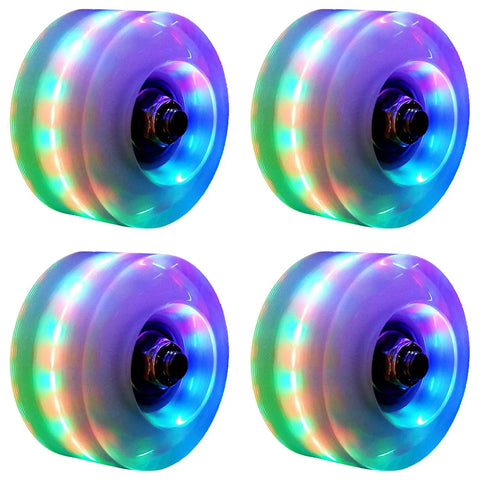 4 Pack Luminous Roller Skate Wheels with Bearings for Night Time Rides 32mm By 58mm Quad Wheels in White Glow in the Dark
