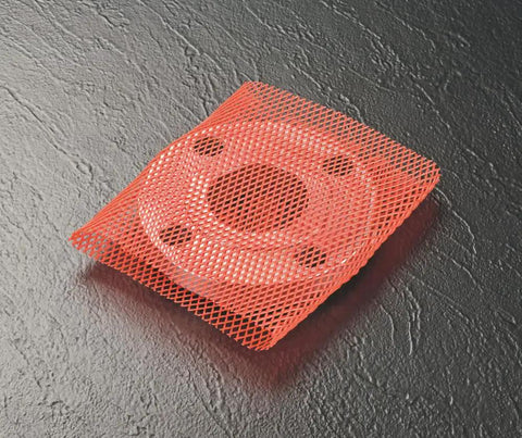 MINICOIL SW Series Standard Duty Sleeve Web Netting covering an object, red PE-LD material, fits 7.5-9 in OD, scratch protection