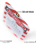 Heavy Duty Lockout Tagout Tags With Nylon Zip Ties Osha Compliant Danger Do Not Operate Signs, 32-mil thick, close-up view.