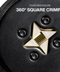 Close-up of Ratcheting Ferrule Crimping Tool Set With Square Crimper Pliers showing four dies for 360° square crimps.