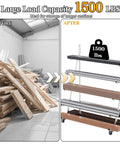 Before and after image showing Badass Horizontal Storage Rack Built Tough From Weather Resistant Alloy Steel Rolling Smooth On Three Inch Casters With Two Fixed And Two Swiveling Wheels For Quick Garage Hauls.