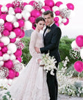 Couple by Hot Pink And Silver Balloon Garland Arch Kit With Confetti Balloons for Weddings, featuring fuchsia pink and white balloons