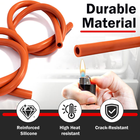 2 Pack Furnace Pressure Switch Hose Kit With 3/16 Inch ID By 38 Inch Length High Temperature Silicone Vacuum Tubing Includes Six 304 Stainless Steel Clamps Compatible With 79-21491-83 shown with heat and crack resistance features.
