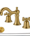 Brushed Gold Widespread Bathroom Faucet 8 Inch 3 Hole With Two Cross Handle Knobs And Drain For Vanity Sink Tap Vintage Classic Style Upgrade Your Bath Game With Long Lasting Shine And Easy Maintenance
