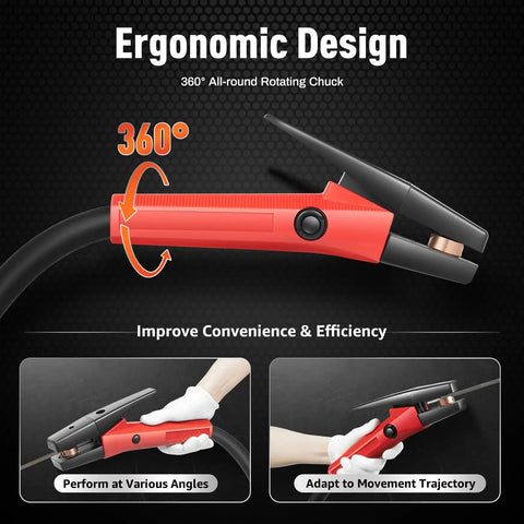 Beefy 1000 Amp Carbon Arc Gouging Torch 360° rotating red handle, ergonomic design for precise metal cutting and beveling.
