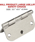 Close-up of brushed nickel door hinge, 3.5x3.5 inches, part of 24 Pack Brushed Nickel Door Hinges Three And One Half Inch Interior Rounded.