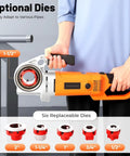 XIVUIFOI Handheld Electric Pipe Threader Kit Featuring Six Interchangeable Dies For Plumbing And Taping Operations with 1-1/2 inch die.